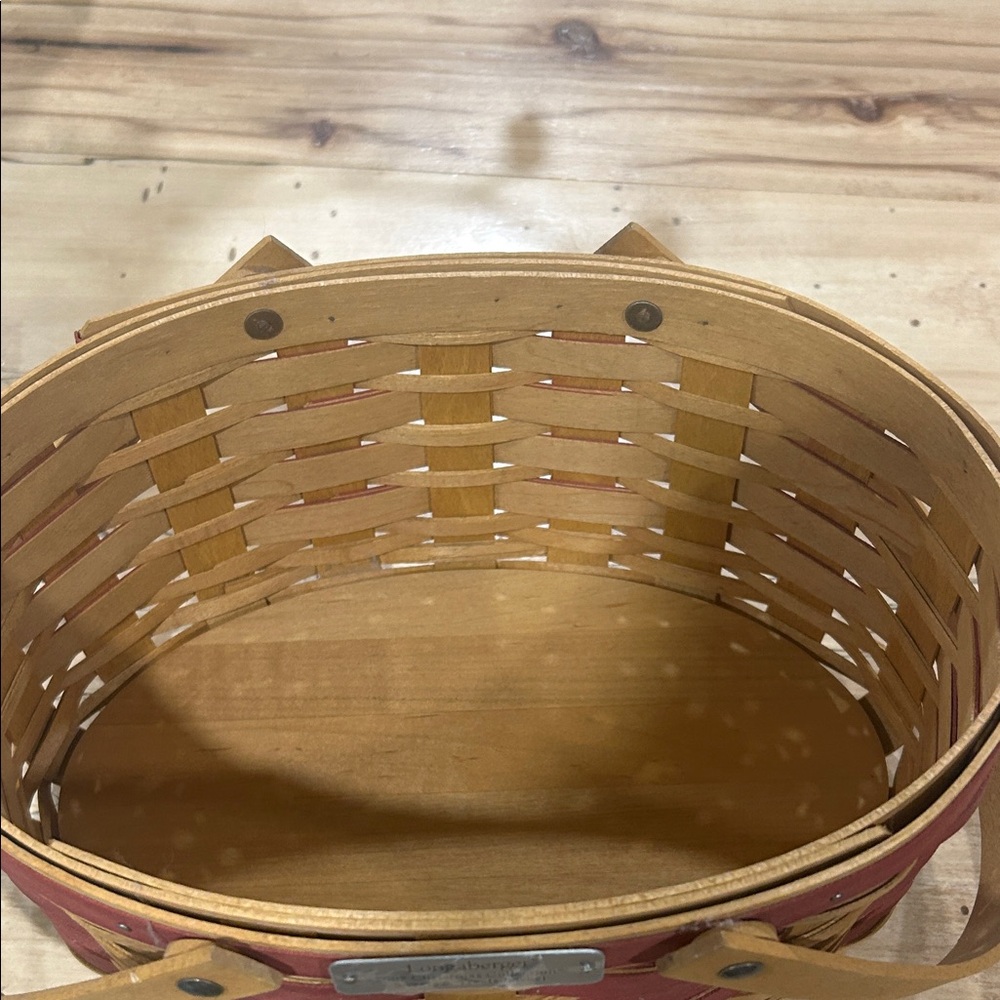 Longaberger Red and Tan Woven Basket Handbag - Picture 3 of 6